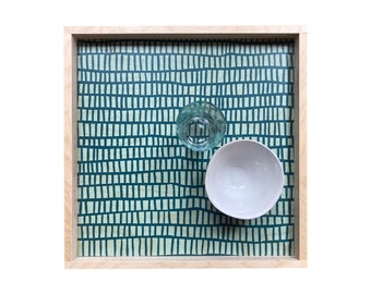 Modern Blue on Blue Abstract Pattern Printed Wood Serving Tray, Hostess Gift, Holiday Gift