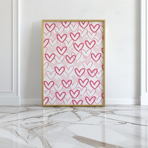 Pink Hearts Print, Preppy Art, Trendy, Girly, Dorm Decor, Apartment Wall Art, Downloadable, Cute Wall Print, Poster, Aesthetic, Collage