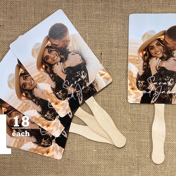 Personalized Wedding Hand Fans With Wooden Handles.  Use your own artwork or let us design the perfect fan for your special day!