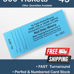 Custom Printed Raffle Tickets For Your Fundraiser!  Your Choice Of Card Stock Printed, Numbered & Perforated.  Fundraising Made Simple!