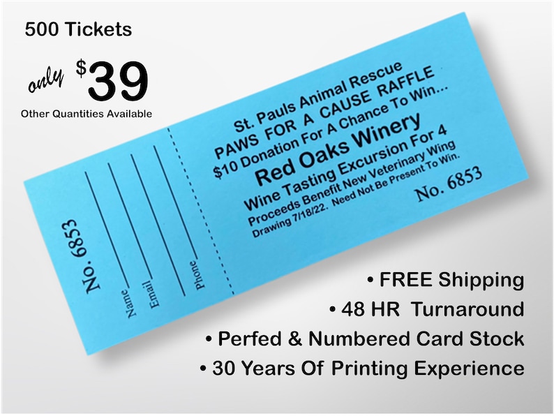 Custom Printed Raffle Tickets for Your Fundraiser Your Choice - Etsy