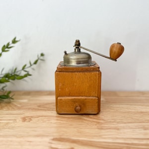 Vintage Wooden Coffee Grinder | Rustic Manual Mill with Drawer | Farmhouse Kitchen Decor | Antique Style Coffee Grinder