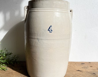 Antique 4 Gallon Salt Glazed Butter Churn Crock, Stoneware, Vintage, Primitive Decor, Farmhouse Decor, Farmhouse Style Crock