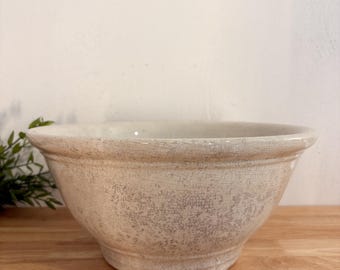 19th Century Antique White Ironstone Mixing Bowl, English Farmhouse Kitchenware, Primitive Crazed Glaze
