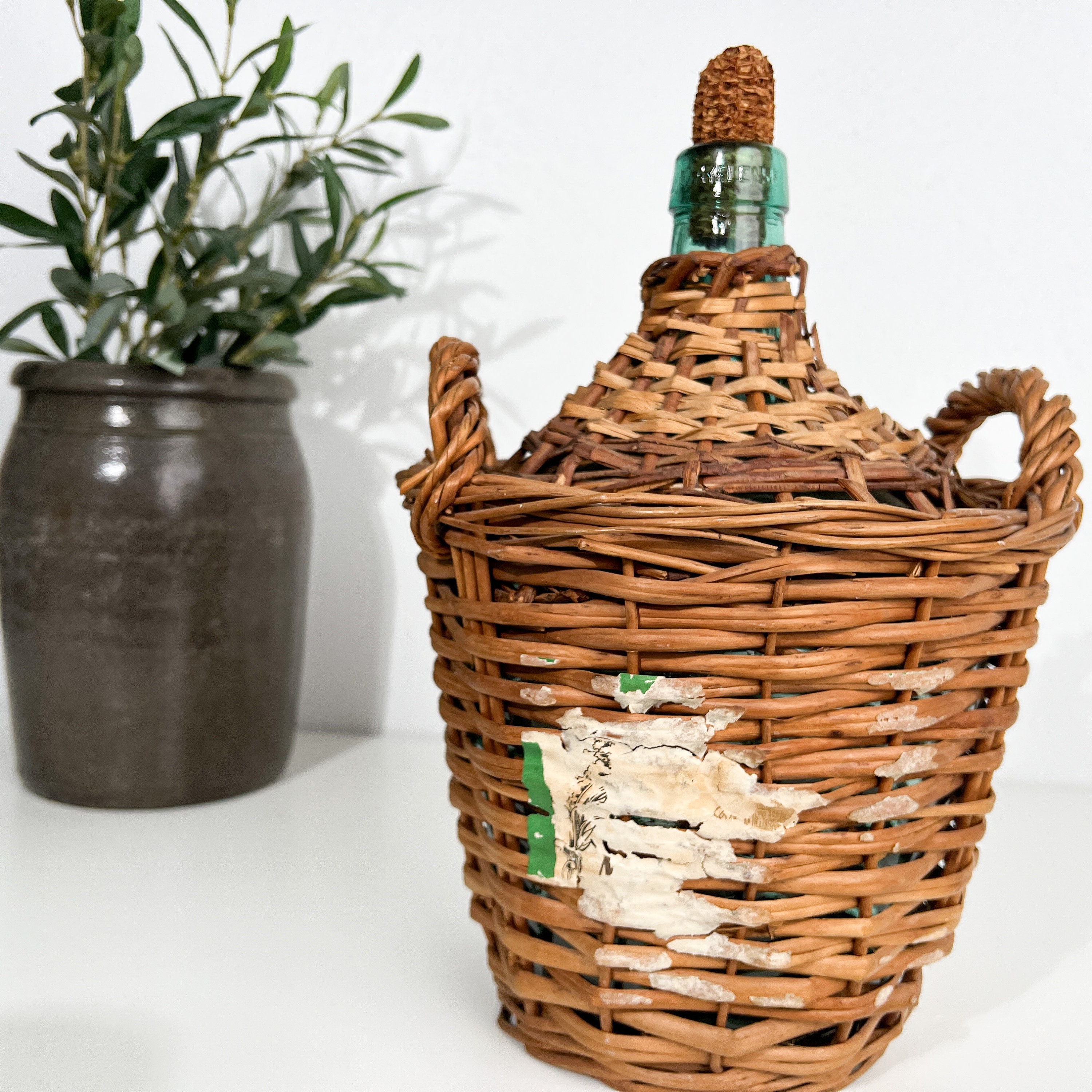 Antique Demijohn Two Handle Wicker Wine Jug Vintage Modern Etsy