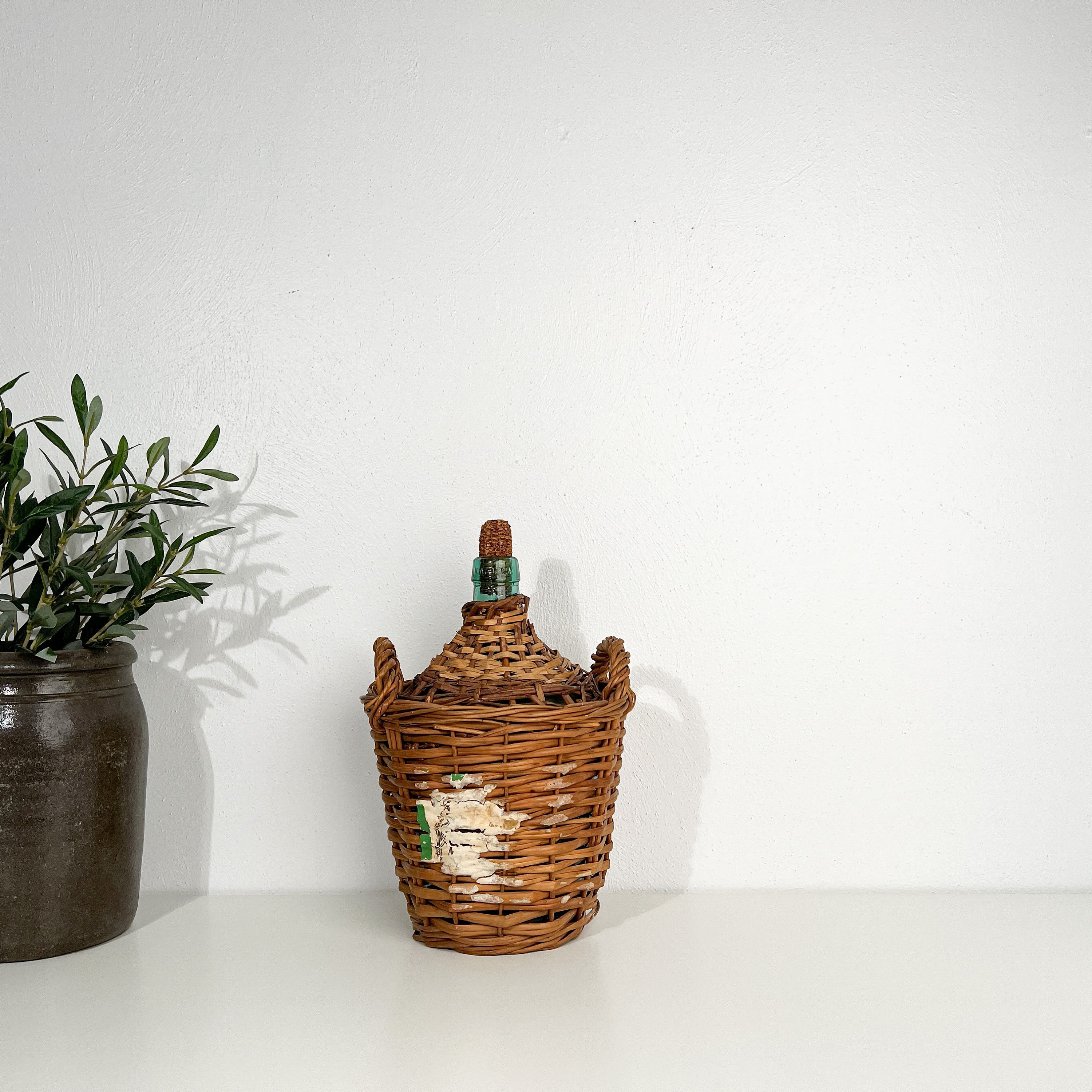 Antique Demijohn Two Handle Wicker Wine Jug Vintage Modern Etsy