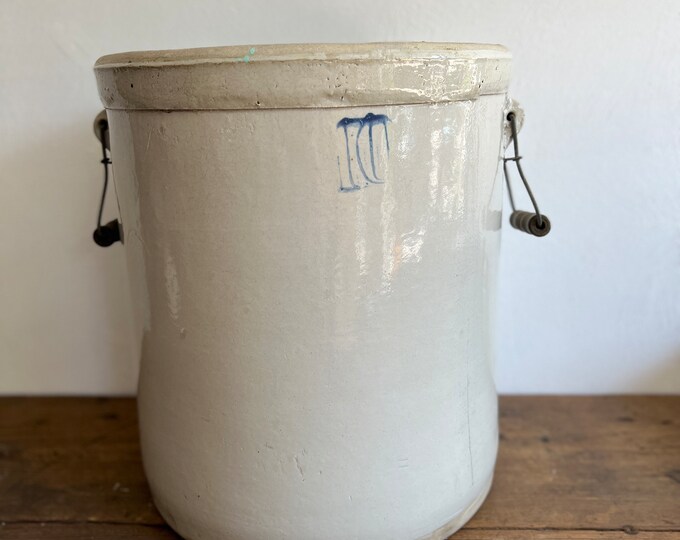 Antique Stoneware 10 Gallon Crock With Handles, Large Stoneware Crock