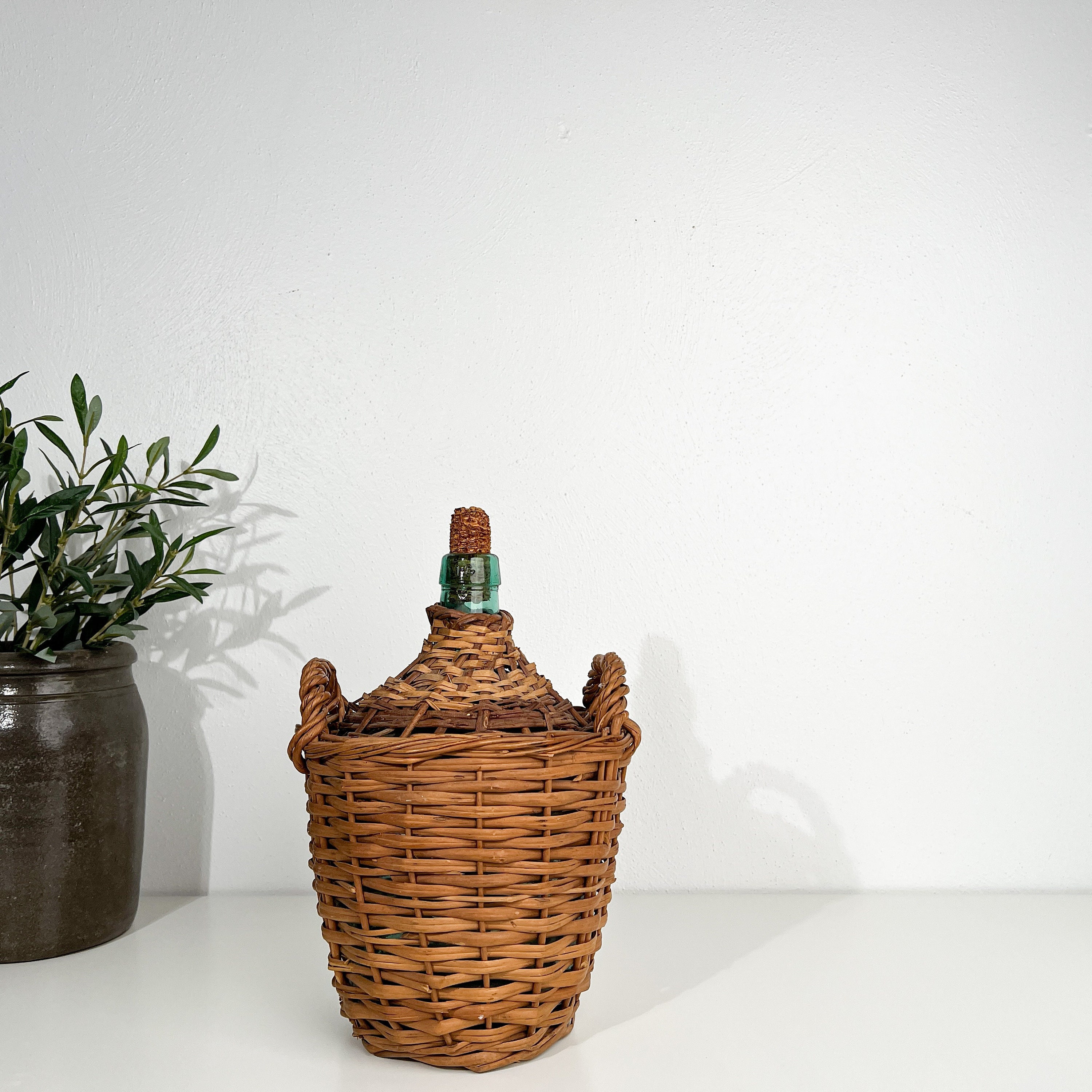 Antique Demijohn Two Handle Wicker Wine Jug Vintage Modern Etsy