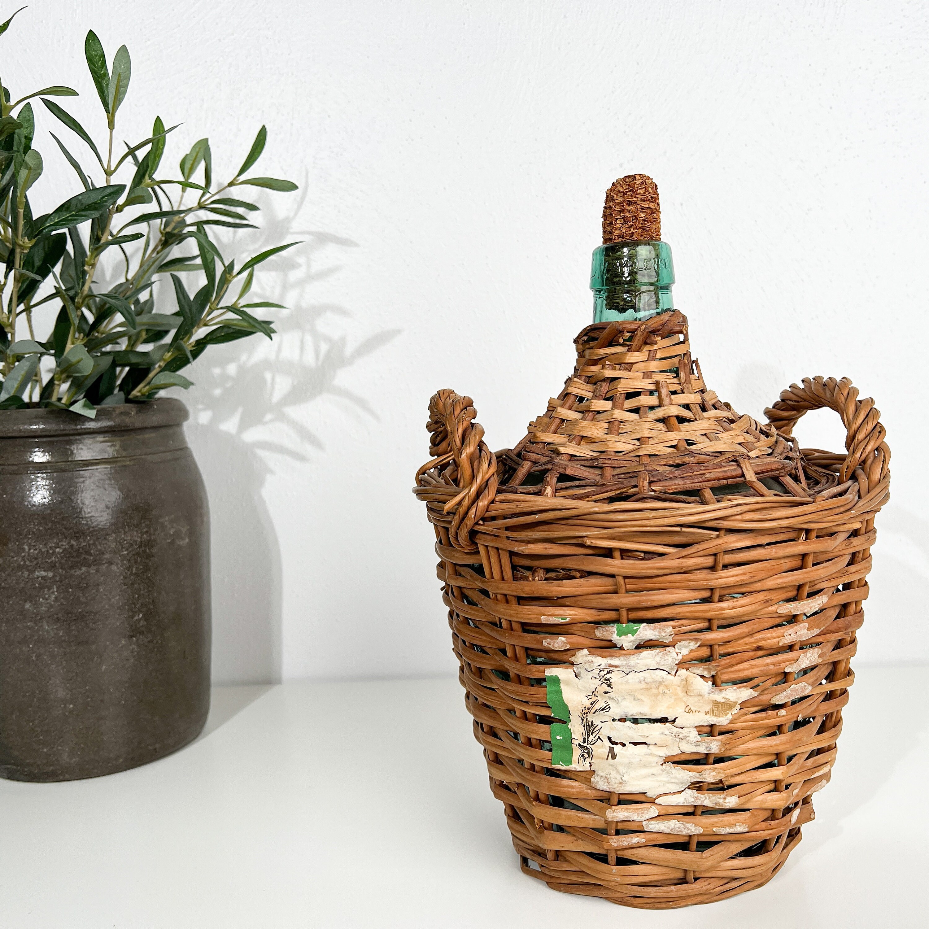 Antique Demijohn Two Handle Wicker Wine Jug Vintage Modern Etsy