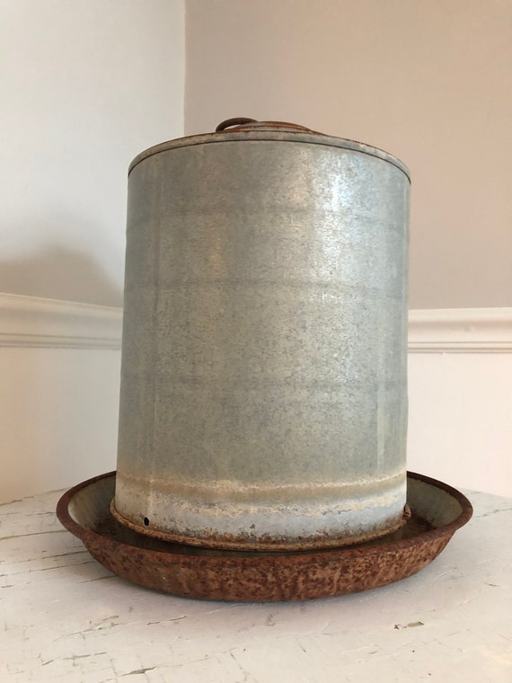 Vintage Galvanized Chicken Feeder Flower Pot Bird Seed Etsy