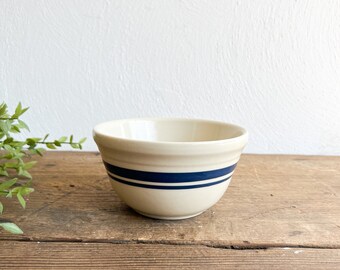 1 Quart Vintage Robinson Ransbottom Blue Striped Stoneware Bowl, Roseville Ohio | Primitive Stoneware