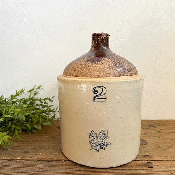 Antique 2 Gallon Western Stoneware Jug | Primitive Crocks, Vintage Pottery, Farmhouse Home Decor, Antique Home, Crocks