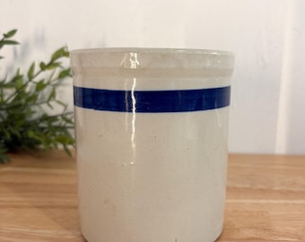Vintage Blue Band Stoneware Mixing Bowl, Farmhouse Pottery Baking Bowl