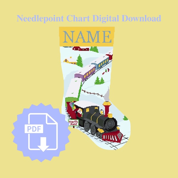Christmas Train Needlepoint Stocking Chart 13in mesh