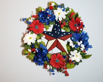 Patriotic Wreath, 4th of July Wreath, Independence Wreath, Veteran Wreath,