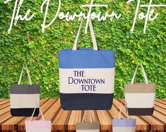 Customizable Tri-Color Canvas Tote – Personalized Mom Bag