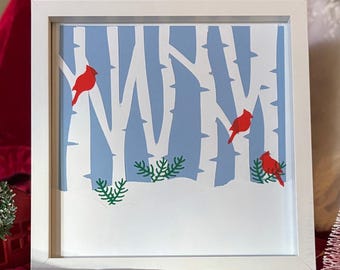 Handcrafted Holiday Paper Art | Framed Christmas & Winter Décor | Layered Paper Vinyl Shadow Box