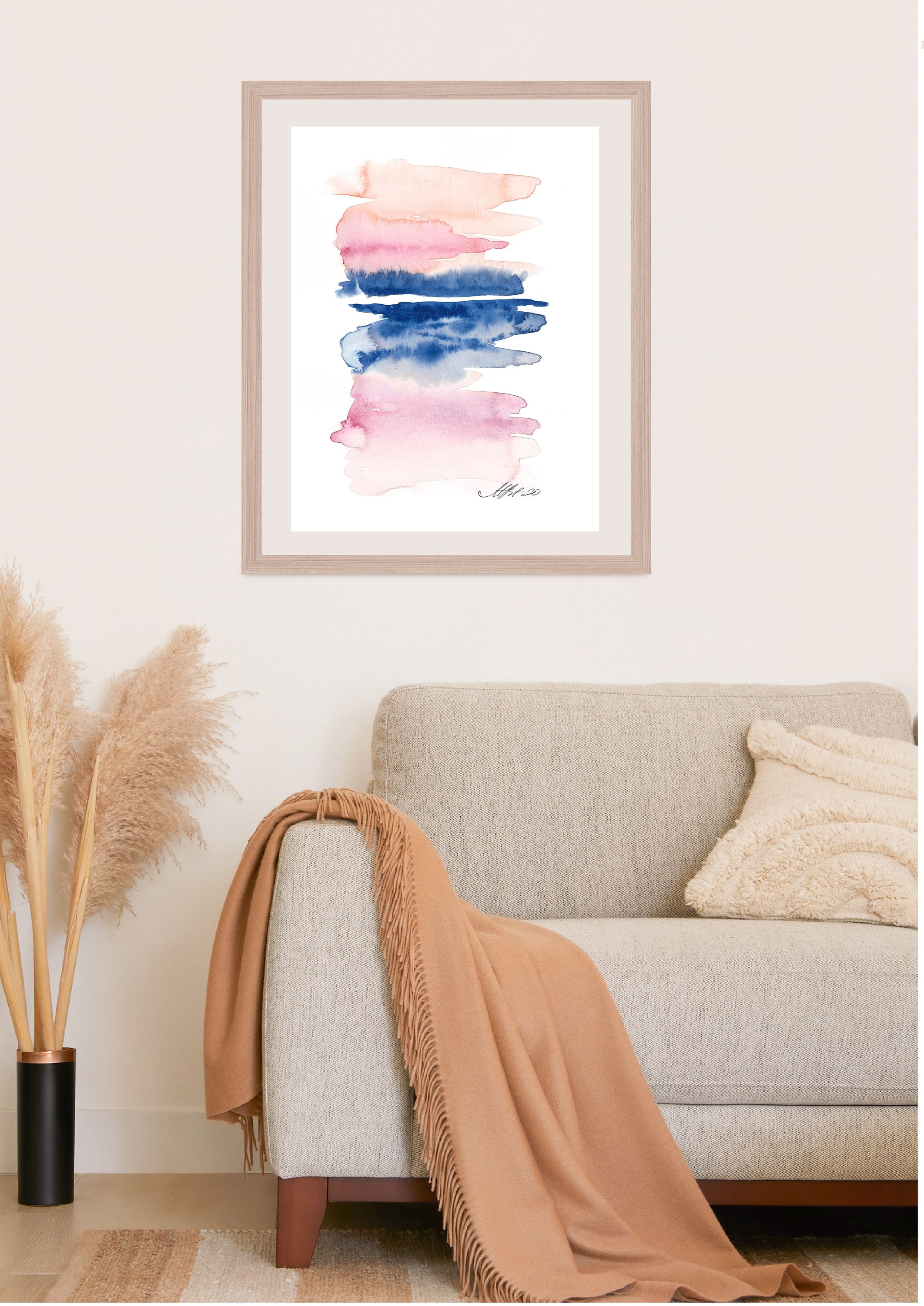 Abstract Pink and Blue Landscape Painting Original Etsy