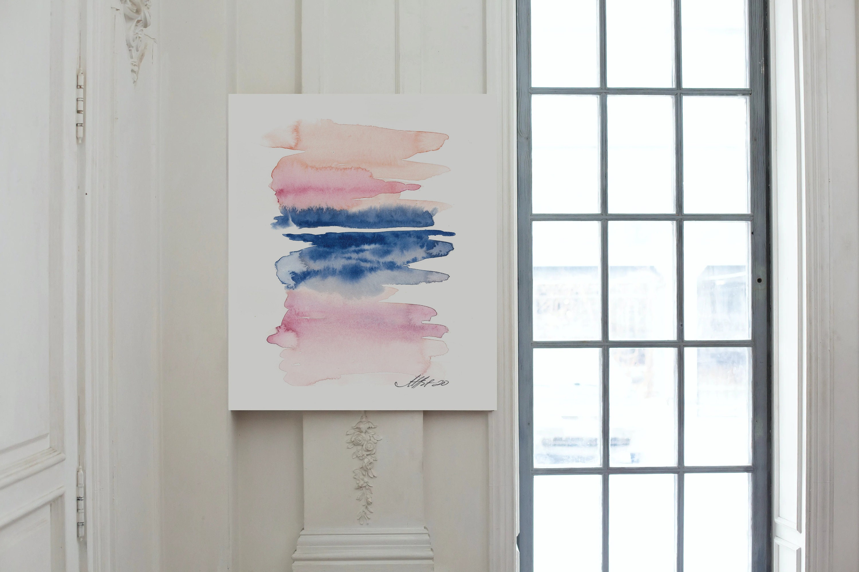 Abstract Pink and Blue Landscape Painting Original Etsy