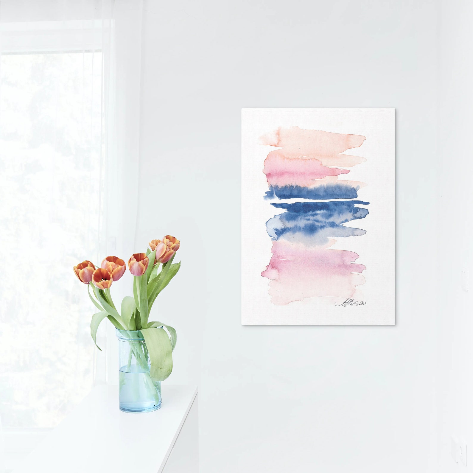 Abstract Pink and Blue Landscape Painting Original Etsy
