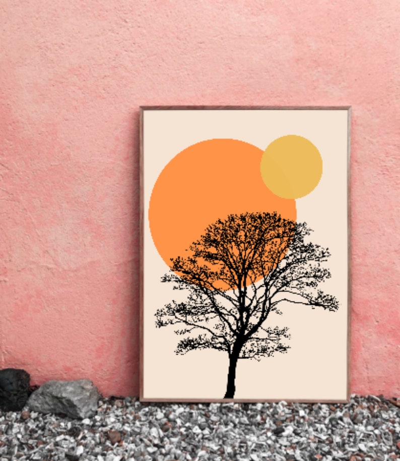 Sunset Tree Abstract Print Mid-Century Modern Wall Art Instant Download Printable Living Room Art Print