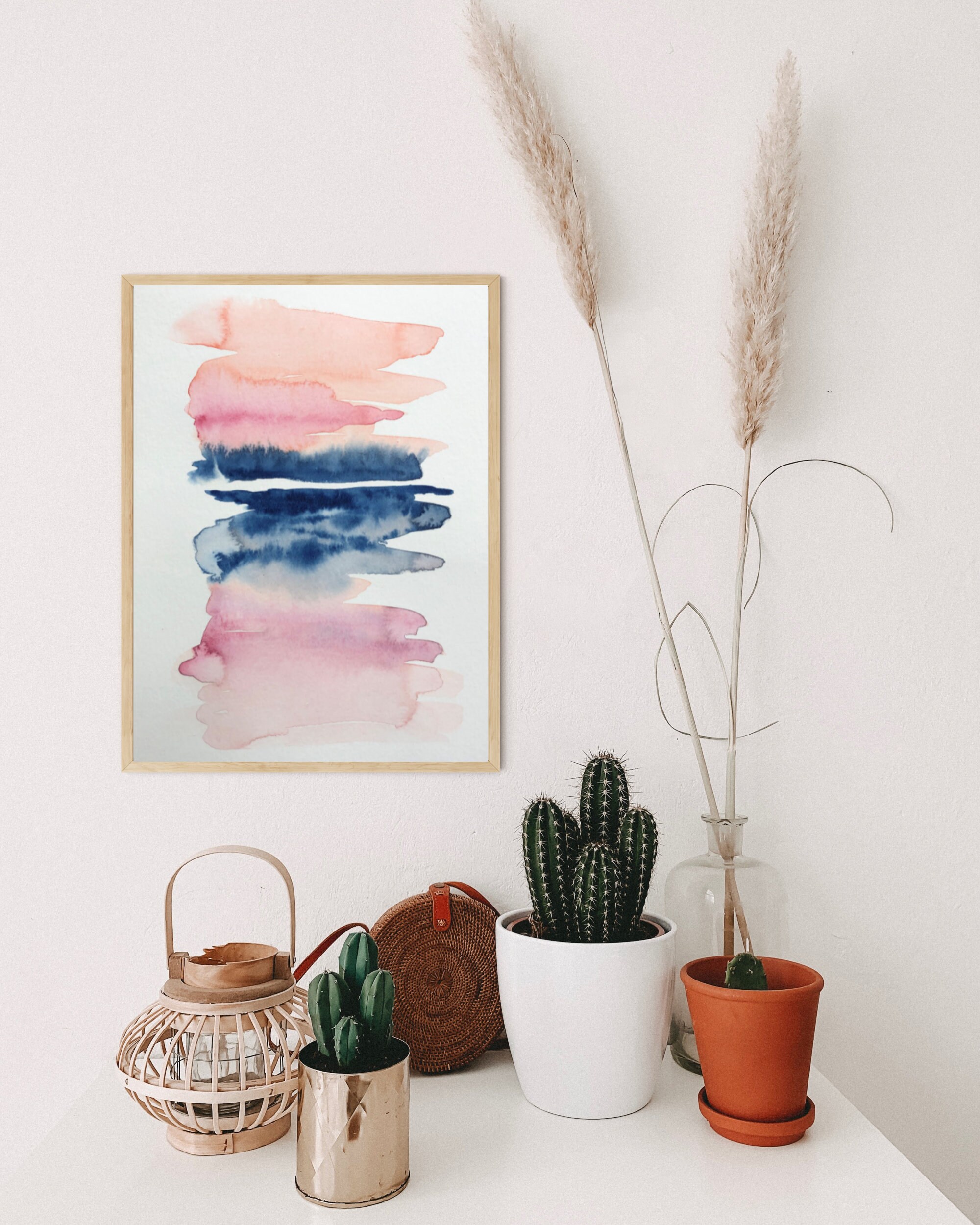 Abstract Pink and Blue Landscape Painting Original Etsy