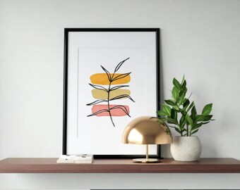 Abstract Leaf Original Watercolour Painting, Original Painting Print Minimalist Wall Decor Gift Ideas Line Art Simple