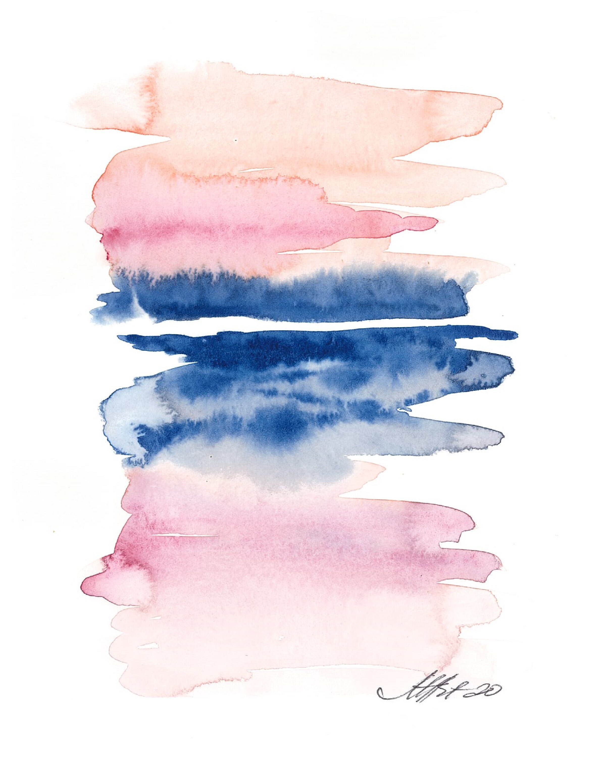 Abstract Pink and Blue Landscape Painting Original Etsy