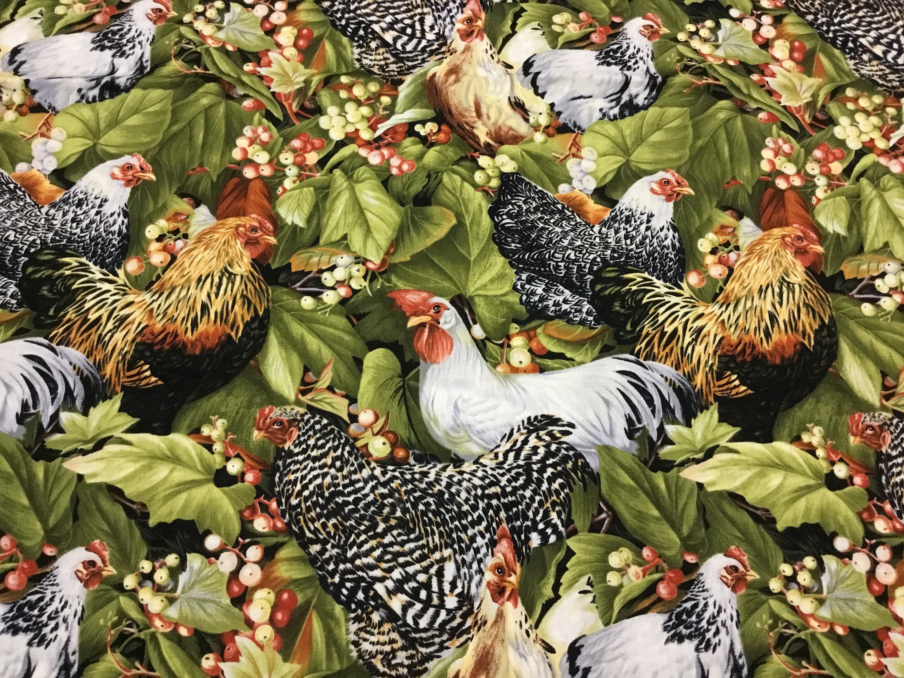 Hobby Lobby Realistic Rooster and Chicken fabric. BTY Etsy