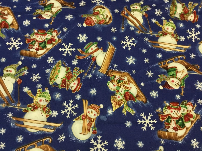 Hobby Lobby Metallic Whimsical Christmas Snowman fabric. BTHY Etsy