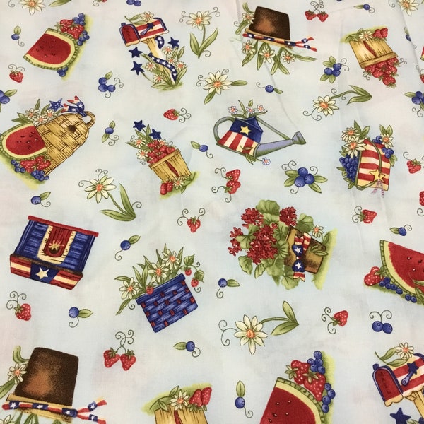 Sale - Diane Knott Patriotic Summer Lt. blue cotton.  BTY