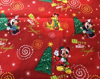 RARE Sale - Mickey and Friends Merry Christmas cotton.    BTY