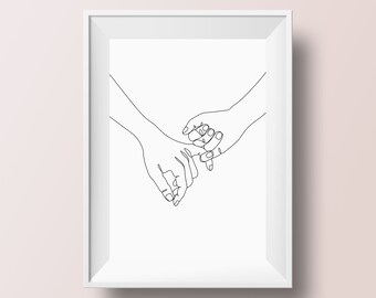 Holding Hands One Line Art - Minimalist Wall Decor for Home and Office Decor