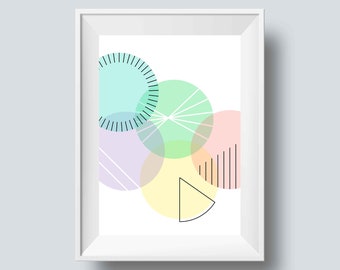 Geometric Rainbow Circles Wall Decor - Colorful Abstract Original Art Digital Print