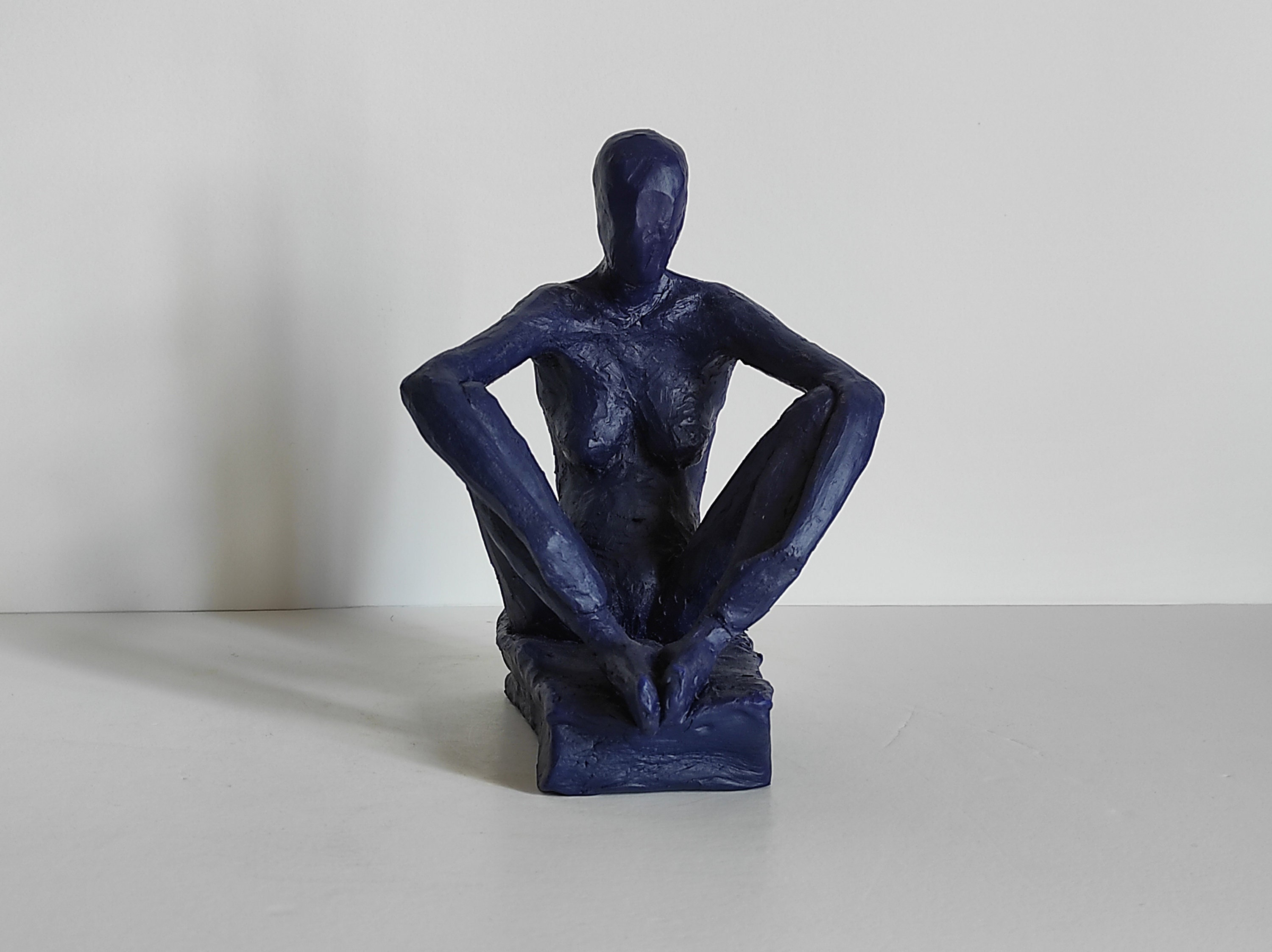 Female Nude, Model Figurine, Original Clay Sculpture, Handmade, Powder Pigments Sitting on a