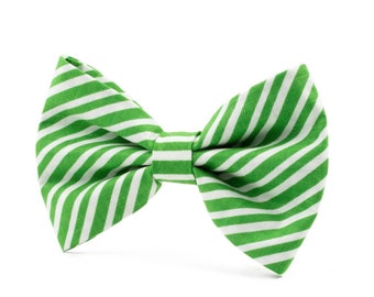 CHRISTMAS DOG BOWTIE | Peppermint Green and White Striped Dog Bow | Purr-fect Cat Bow Tie | Ideal for holiday photos and stocking stuffer