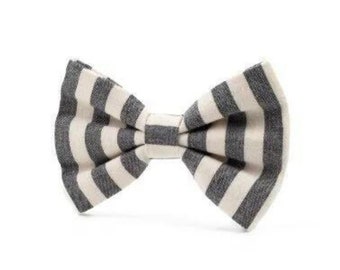 DOG BOW TIE | Steel grey and white stripes | Purr-fect cat bow tie | Great for weddings, parties and everyday walks | Elastic loop slider