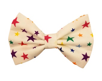 DOG BOW TIE | Party Celebration Bow | Colorful stars on white | Purr-fect cat Bow Tie | Ideal for birthdays, fun events and everyday walks