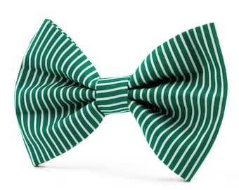 UPCYCLED DOG BOWTIE | Evergreen with white stripes | Vintage Collection | A sustainable option | Purr-fect Cat Bow | Ideal for the holidays