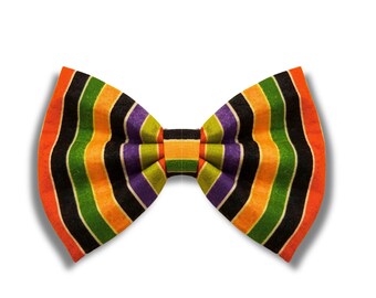 DOG BOWTIE / Fantastic Fall Stripes in green,gold,purple and orange / Purr-fect cat bow tie / Ideal for family gatherings and everyday walks