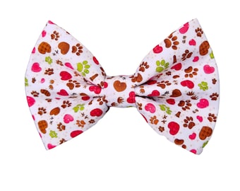 VALENTINE DOG BOWTIE | Hearts and paws in pink and brown | Purr-fect Cat Bow Tie | Ideal for Valentine's Day, Parties and Everyday Walks