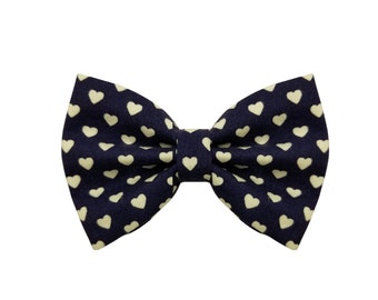 VALENTINE DOG BOWTIE | White hearts on navy blue | Purr-fect cat bow tie | Paw-some Dog Bow | Ideal for weddings, parties and everyday walks