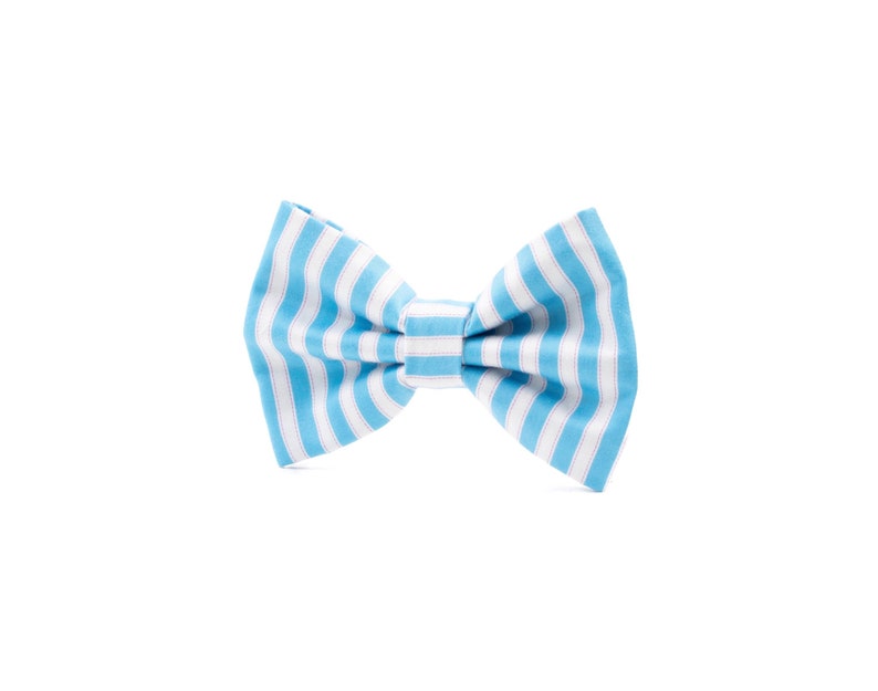 UPCYCLED DOG BOWTIE Sky Blue and white stripe Bow Vintage Collection A sustainable option Purr-fect Cat Bow Tie Ideal for weddings image 1