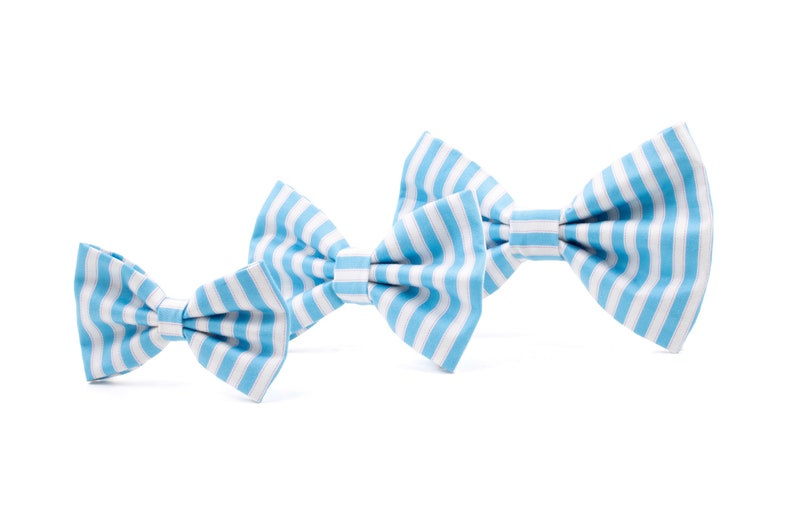 UPCYCLED DOG BOWTIE Sky Blue and white stripe Bow Vintage Collection A sustainable option Purr-fect Cat Bow Tie Ideal for weddings image 2