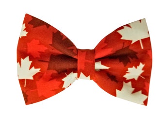 DOG BOW TIE | Canada Day | Red and white maple leaf | Cat Bow Tie | Great for all your furry family member |  Easily slides on collar