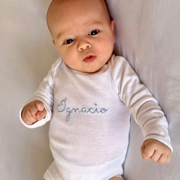 Personalized Baby Bodysuit, Hand Embroidered, Custom Made, Birth Announcement, Newborn coming home, Baby Gift