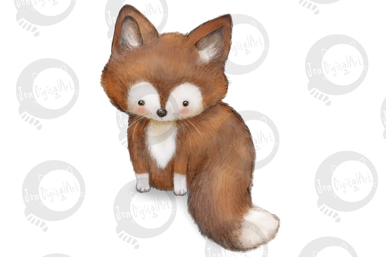 Imágenes prediseñadas de animales del bosque para bebés / 5 imágenes / PNG/JPEG / Ilustraciones de animales del bosque / zorro, ciervo, oso, petirrojo - para uso comercial imagen 4