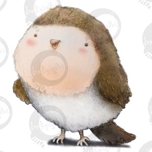 Puede incluir: Una ilustraci&oacute;n digital de un p&aacute;jaro redondo y regordete con plumas marrones en la cabeza y la espalda, pecho y vientre blancos, ojos peque&ntilde;os y oscuros, un pico diminuto y mejillas rosadas. El p&aacute;jaro se apoya sobre dos patas finas y claras.