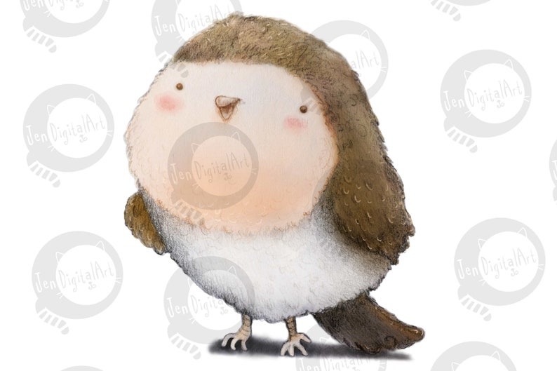 Puede incluir: Una ilustraci&oacute;n digital de un p&aacute;jaro redondo y regordete con plumas marrones en la cabeza y la espalda, pecho y vientre blancos, ojos peque&ntilde;os y oscuros, un pico diminuto y mejillas rosadas. El p&aacute;jaro se apoya sobre dos patas finas y claras.