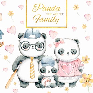 Famille panda | Mélanger et assortir | 26 éléments aquarelle PNG | Clipart aquarelle | Clipart mignon panda | Ensemble de cliparts famille